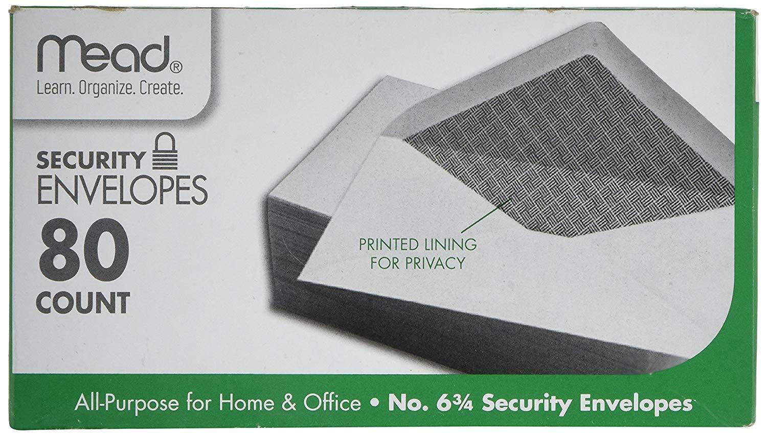 Mead Security Envelopes 63/4 80 Count 75212 Home Office 3 5/8" x 6 1/