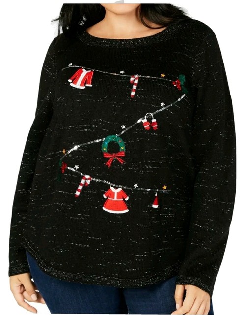 Karen Scott Women's Sweater Black 3X Plus Pullover Ugly Christmas Graphic #12 | eBay