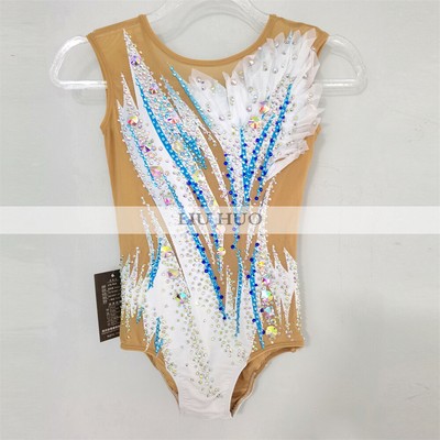 Women Girl Costume Rhythmic Gymnastics Leotard Teens Kids Competition White