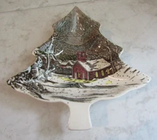 JOHNSON BROTHERS FRIENDLY VILLAGE SCHOOL HOUSE TREE SHAPED RELISH DISH ENGLAND