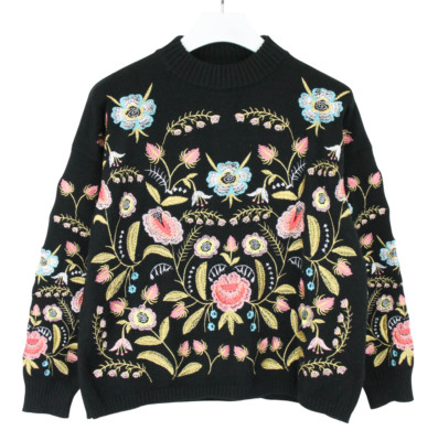 SANDRO Jumper Women's XL Pullover Wool Cashmere Knit Embroidered Floral
