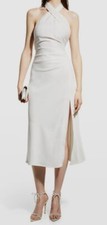  347 Misha Women's Ivory Rosanna Ruched Crossover Halter Dress Size 0