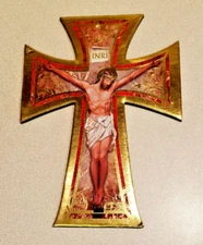 Cross Crucifix Gold Foil On Cardboard 7" x 5" Religious table decor wall hanging