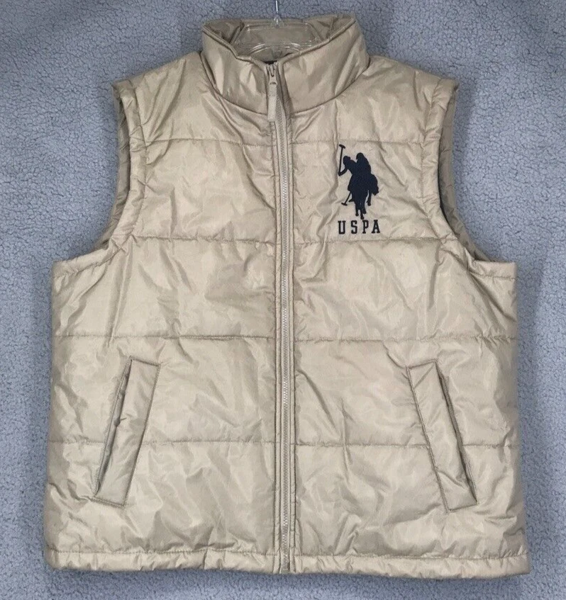 US Polo Assn Sleeveless Puffer Vest Mens Size L Tan