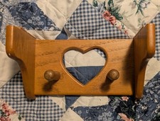 9" Wooden Heart Cutout Shelf w/ 2 Pegs Wall Hanging Wood Rustic Cottage Country
