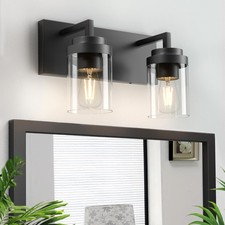 Bathroom Vanity Fixtures, 2 Light Matte Black Vanity Light with Clear Glass S...