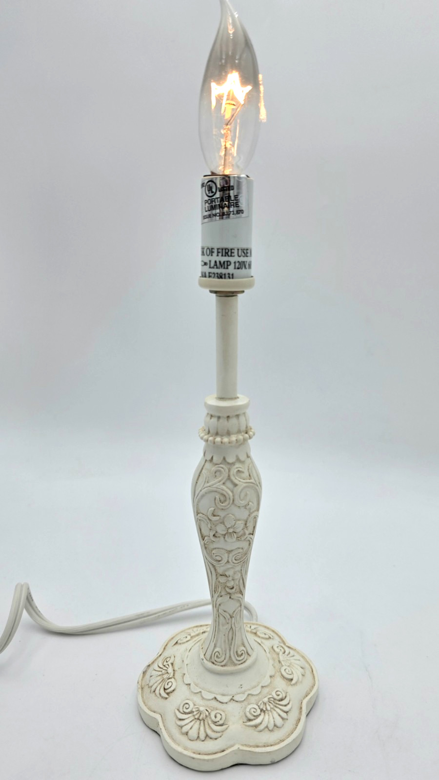 Ornate White Table Lamp Floral Scroll Base Cottage Chic Decor VTG Accent