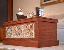 Cassapanca in Legno Massello Baule Vintage Rosso Terracotta Antico Cassa Panca