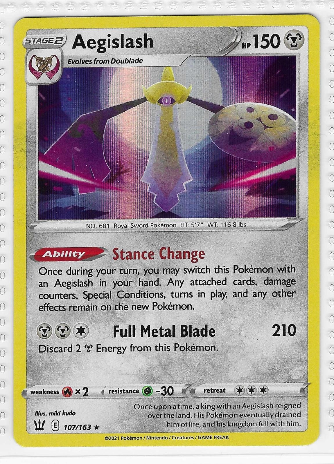 Aegislash 107/163 Holo Rare Battle Styles Pokemon Holo Near Mint