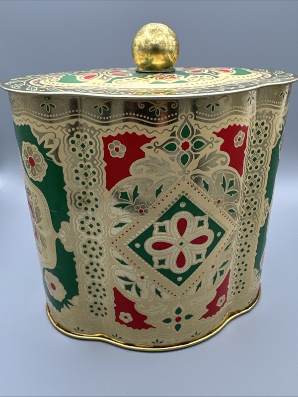 VINTAGE "MADE IN WEST GERMANY" FANCY DESIGNED TIN CONTAINER WITH MATCHING LID 
