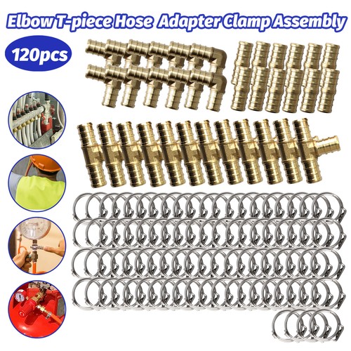 120pcs PEX Fittings Kit- Straight Elbow Connectors & 1/2" PEX Copper Crimp Rings