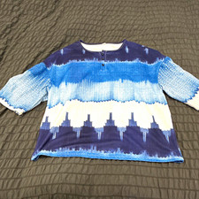Women's Blue White Striped Knit Pullover Crew Neck Button Sweater XL