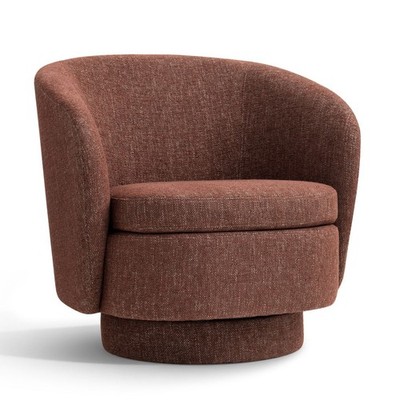 Modern Textured Fabric Upholstered 360 Degree Swivel Barrel Accent Armchair