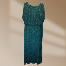 Adrianna Papell Women's Emerald Green Sequined Gown Sz 24W Formal Wedding Event