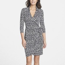 Maggy London Black and White Mini Wrap Dress Size 14 Long Sleeves Workwear