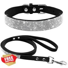 Haoyueer Black M Dog Collar Leash 32-38cm Bling Suede Set