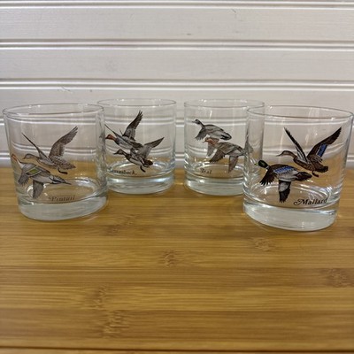 Vtg Libbey Mallard Duck Whiskey Glasses Set 4 Lowball Pintail Teal Canvasback