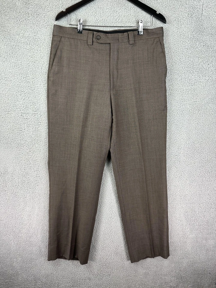 Linea Naturale Dress Pants Mens 34 Brown 100% Wool Flat Front Made in Italy Men - Image 2 of 4