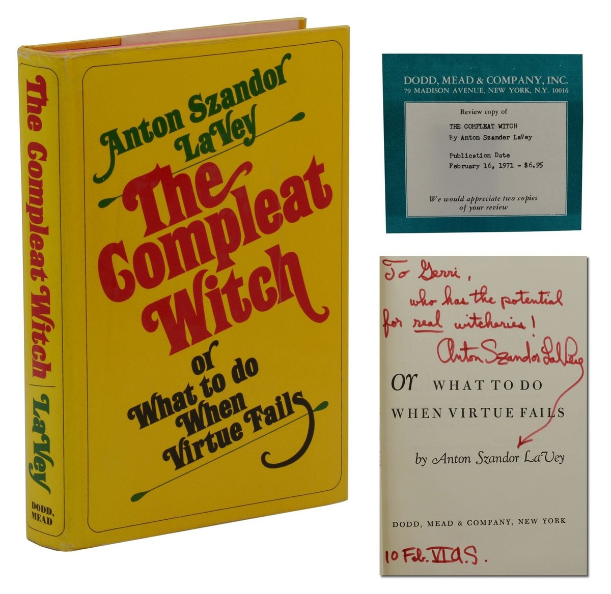 ヘラルディカ紋章本 1巻 レア品 Compleat Witch ~ ANTON SZANDOR LAVEY ~ Signed First Edition