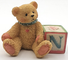 Vintage 1995 Cherished Teddies Miniature Bear with ABC Letter N Block Figurine