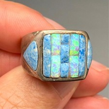 Vintage Southwestern Lab Opal Sodalite Sterling Silver Ring Size 6.5