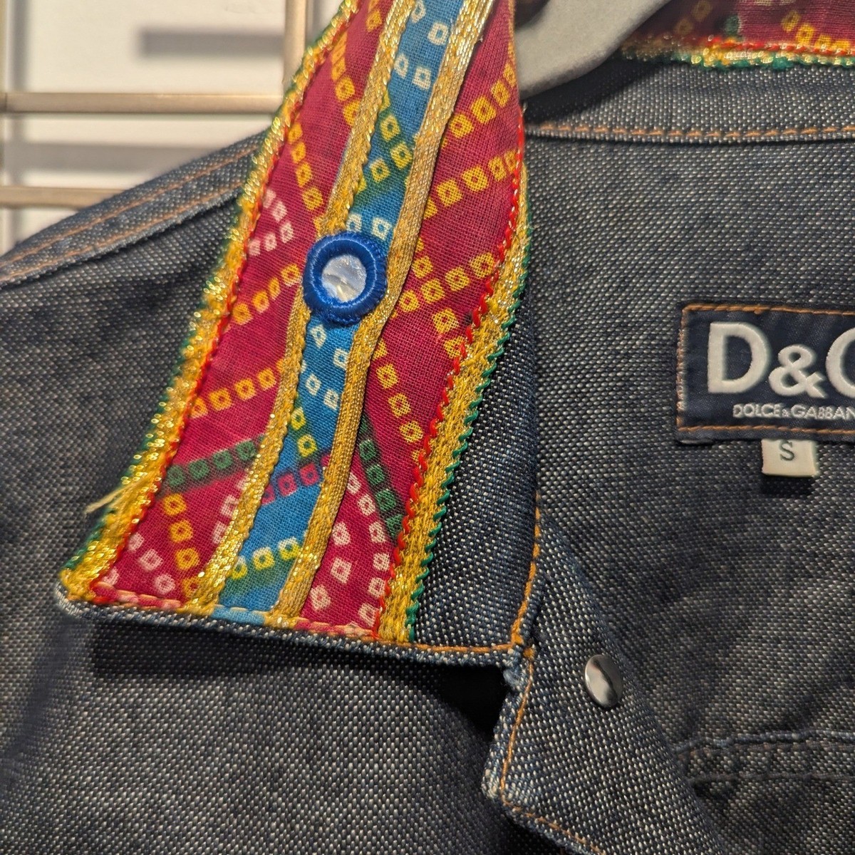 VTG Y2K D&G Dolce Gabbana Designer Denim Jacket Embellished Trim