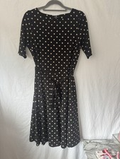 Wallis Black & Cream Polka Dot Tea Dress - Size 12 - Fit & Flare Midi Dress