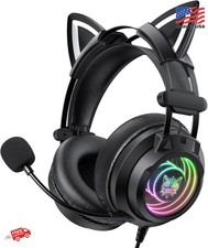 Gaming Headset with Microphone, Detachable Cat Ears, Abyssal Mirror RGB Light, 5