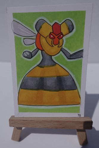 ACEO Original Art Card Vespiqueen Pokemon Fan Art Hand Drawn Ink Bee Ooak Atc
