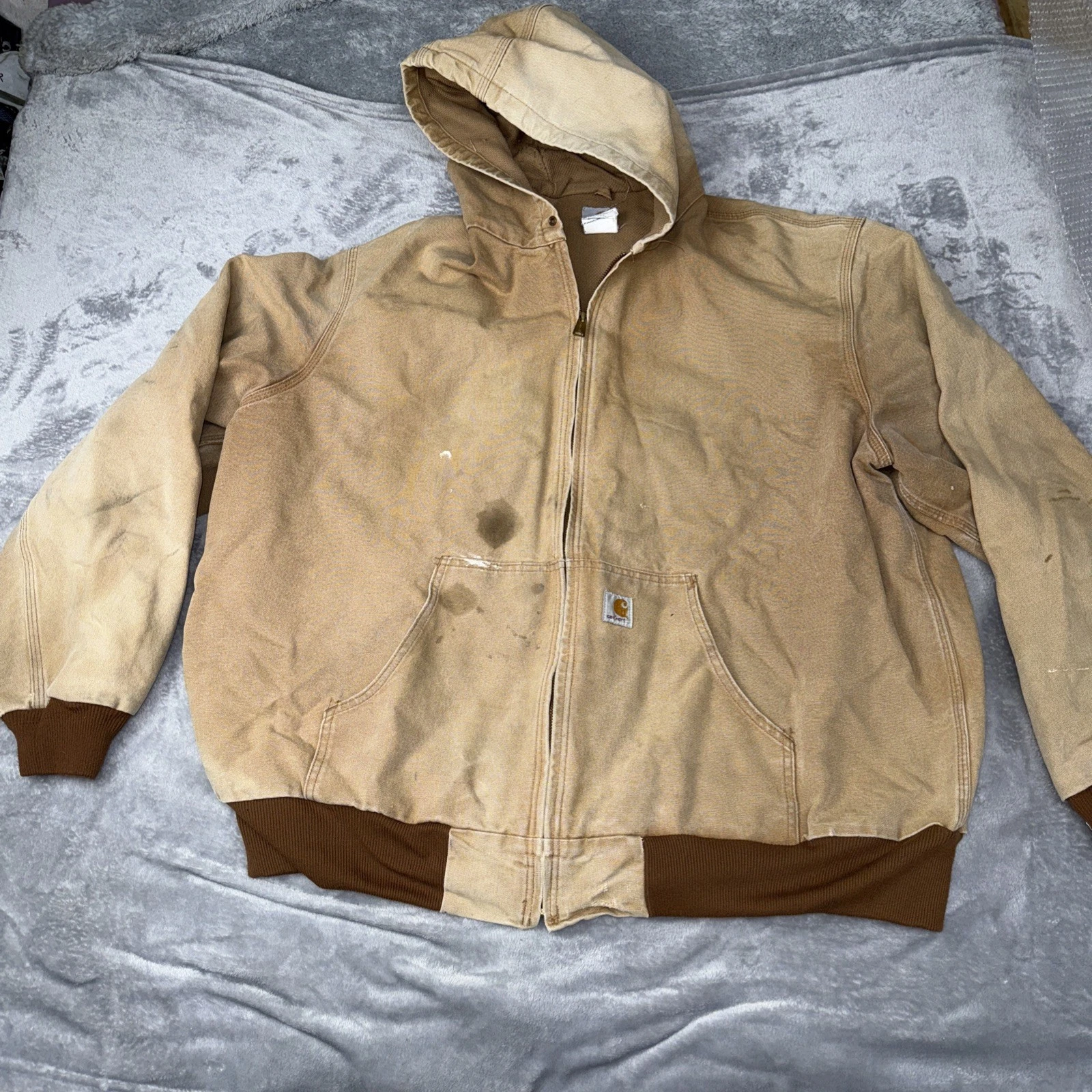 Vtg Carhartt Jacket Men's Sz 3XL ActiveJac Hooded Quilt Lined Insulated Tan READ