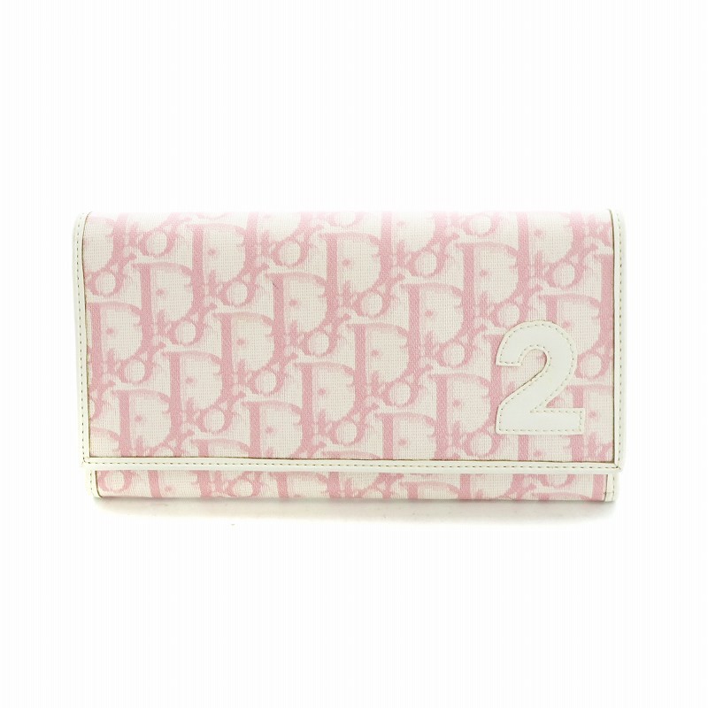 Christian Dior Trotter 2 Long Pink Canvas Leather Logo Wallet-image