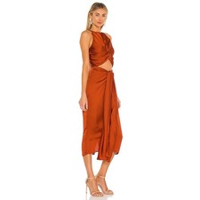 Andrea Iyamah Orange Rust Reni Knotted Cutout Dress Size M
