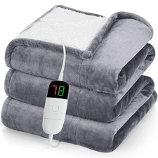 50"x60" Electric Heated Blanket, 10 Heat Levels, ETL Certified, Auto-Off, Grey