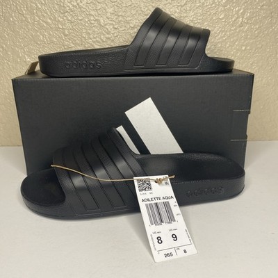 adidas adilette aqua slides mens 8 black Cloudfoam F35550 New In Box