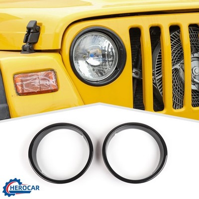 2X Black Front Headlight Light Lamp Frame Decor Trim Cover for Jeep Wrangler TJ