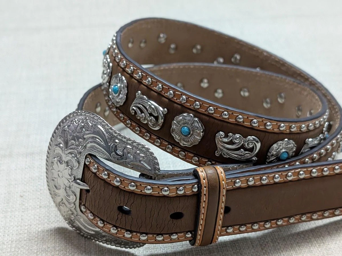 Vintage Nocona Studded Turquoise Accent Leather Belt Nocona Belt Co. Women main image 4