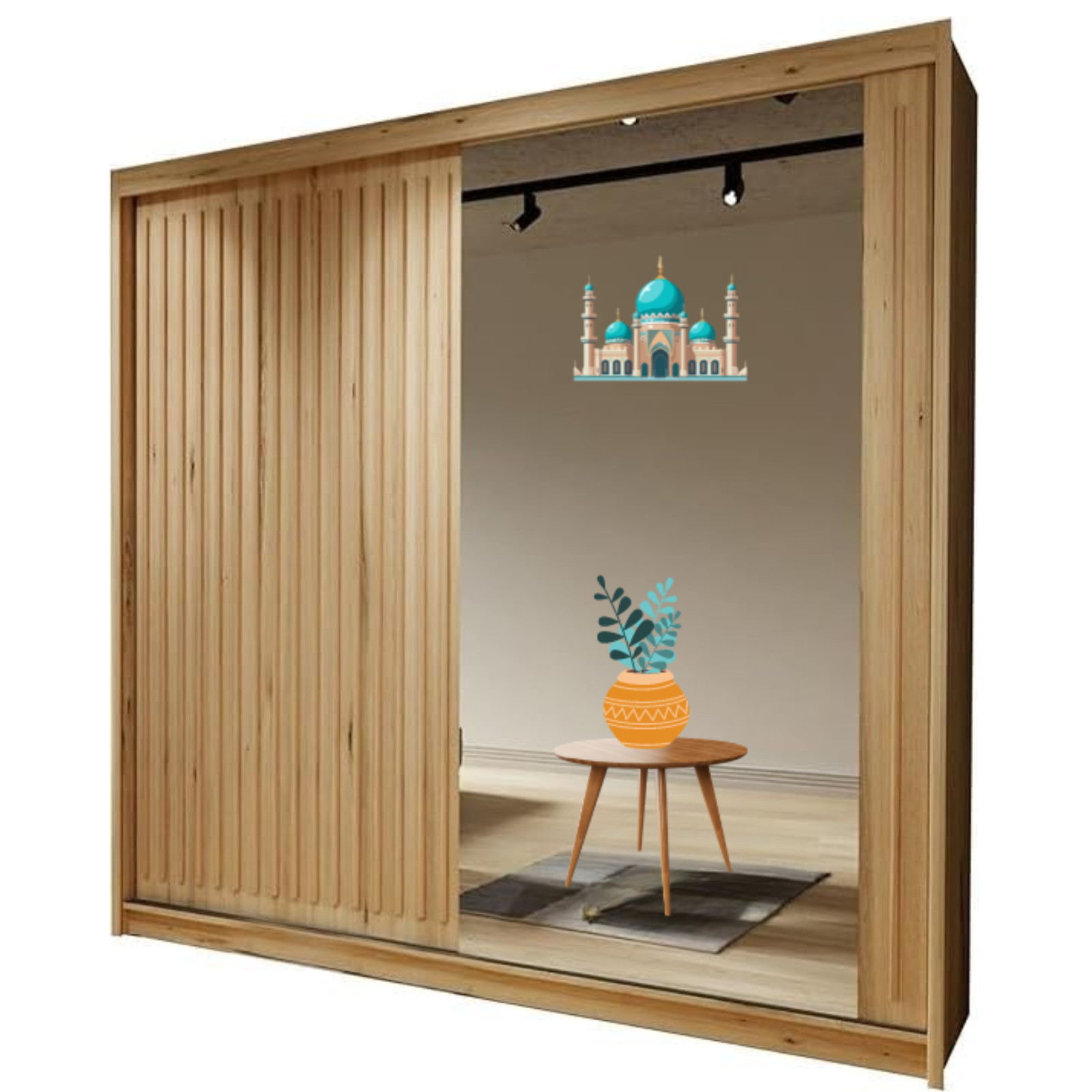 INTERWOOD Modern center Mirror Sliding Doors Wardrobe, featuring double sliding Doors, Hanging Rails & Adjustable Shelves, Space Saving solutions for Bedroom furniture in Matt finish 203cm(grey) 25 Wardrobe One Side Mirror Sliding Doors Wardrobe, featuring double sliding Doors