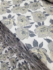 Brocade Fabric Sold By The Yard Gray Gold Floral For Dress Upholstery Craft