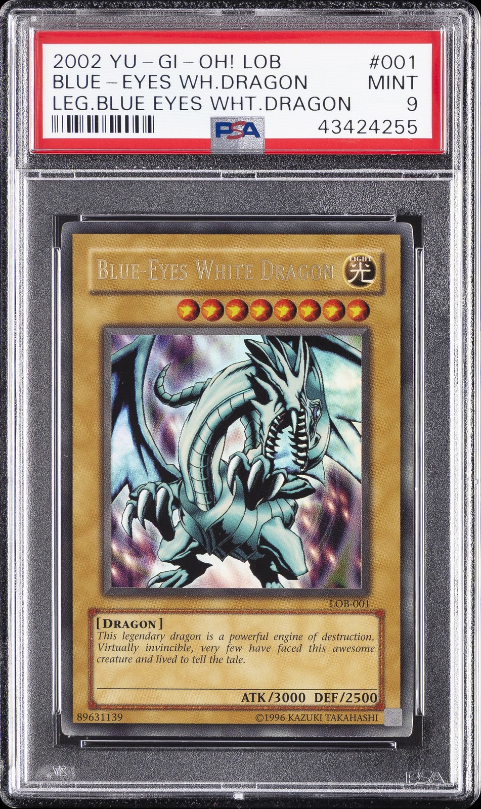 2002 YU-GI-OH! LOB-LEGEND OF BLUE EYES WHITE DRAGON BLUE-EYES WHITE DRAGON PSA 9