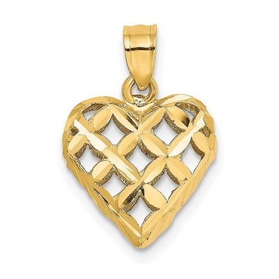 10K Gelbgold 3-D Diamantschliff filigran gepufft Herzform Charm Anhänger