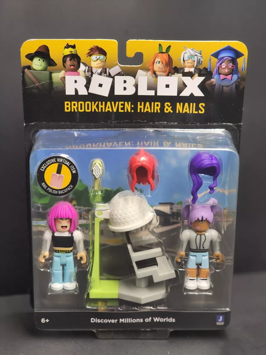 Roblox Collection Brookhaven Hair & Nails 3 Action Figures w/ Virtual Item  New