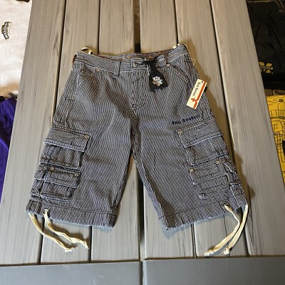 Rock Revival Navy Stripe Men’s Cargo Shorts Sz 32 NWT Extremely Rare