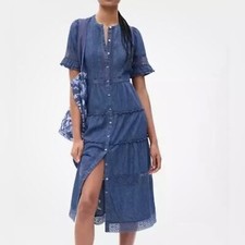 NWT Gap x LoveShackFancy Tiered Denim Chambray Maxi Dress