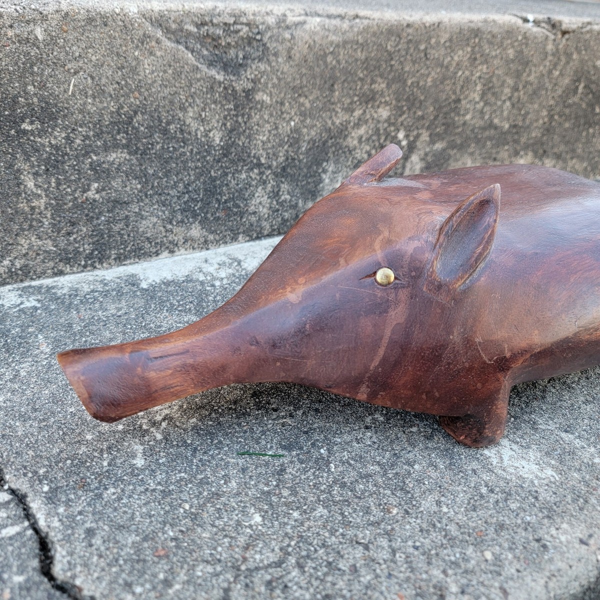 Charles Marcak Pig Hardwood Hand Carved Folk Art Statue Large