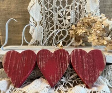 Valentines Mini HEARTS Set 3 Tiered Tray Farmhouse Wedding Decor Rustic Wood HP
