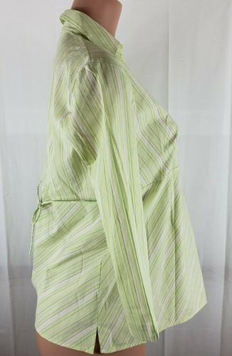 Duo Maternity Stretch Women’s Small Green White Blouse Striped 3/4 Sleeve VN - Picture 2 of 5