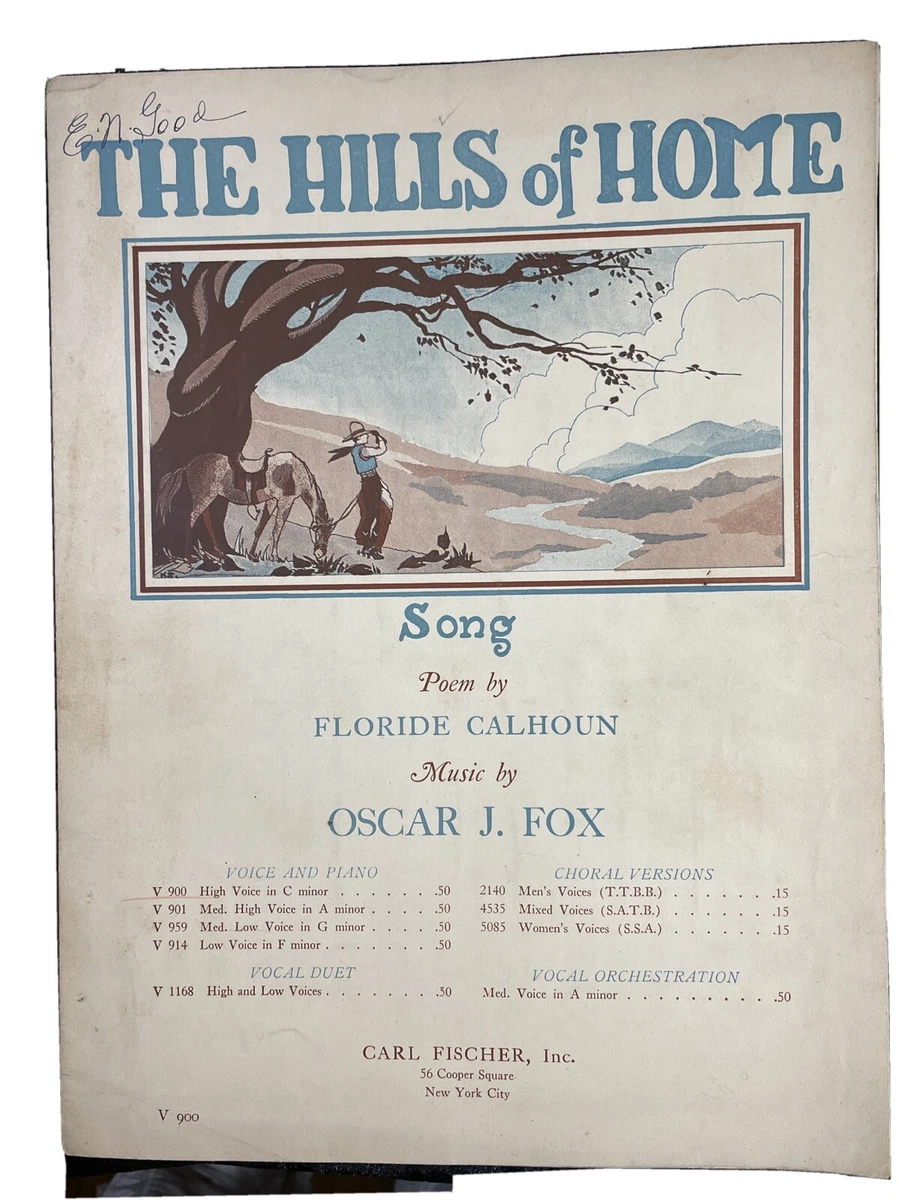 1925 sheet music - The Hills of Home - Oscar J Fox/Floride Calhoun - High  Voice | eBay
