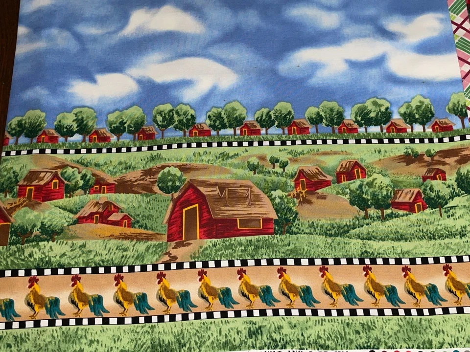 1 y 2/3 yardas "Vida en el campo" #7765 Gallo Granero Azul Cielo Borde Tela 60" X 44" Foto 2 de 4