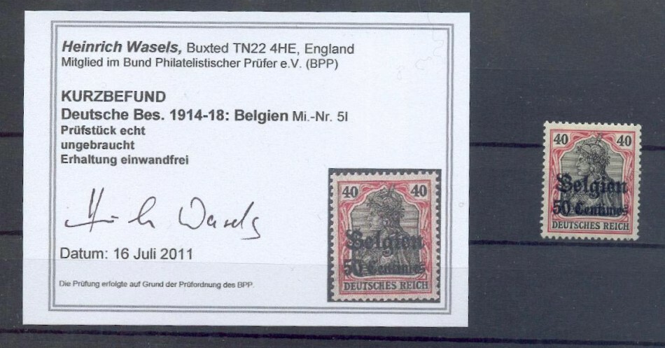 Belgium 5I Good Type * MH BPP Report 50EUR (70891)