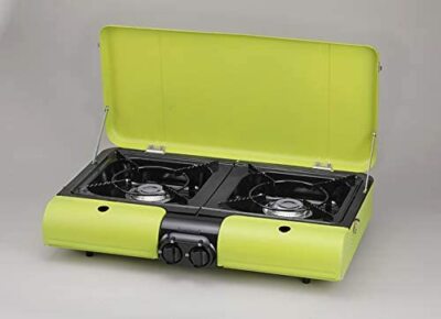 バーベキュー・調理用品 Iwatani ForeWinds FLAT TWINS S CB-TBG-2 Iwatani Table Top BBQ CB-TBG-2 Flat Twin Green Color Gas 2 Burner